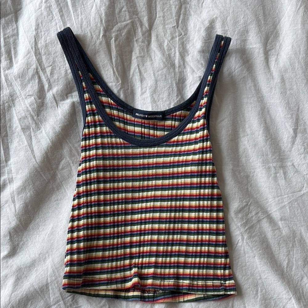 Brandy Melville Rainbow Striped Ribbed Crop Tank Top
